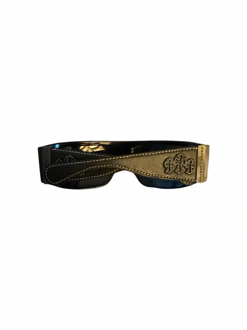 Chrome Hearts Black Hard James Sunglasses RARE Black Leather Triple Cross
